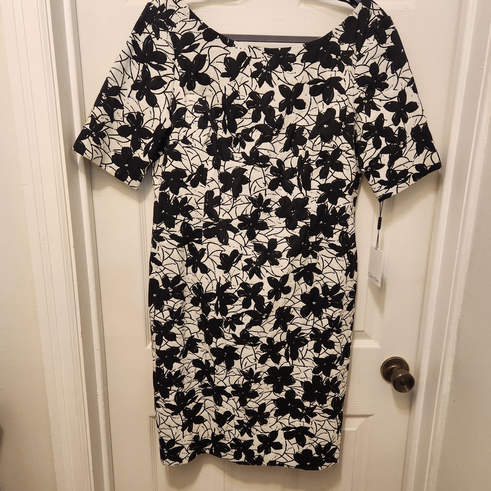 Calvin Klein Black and White Floral Midi Dress